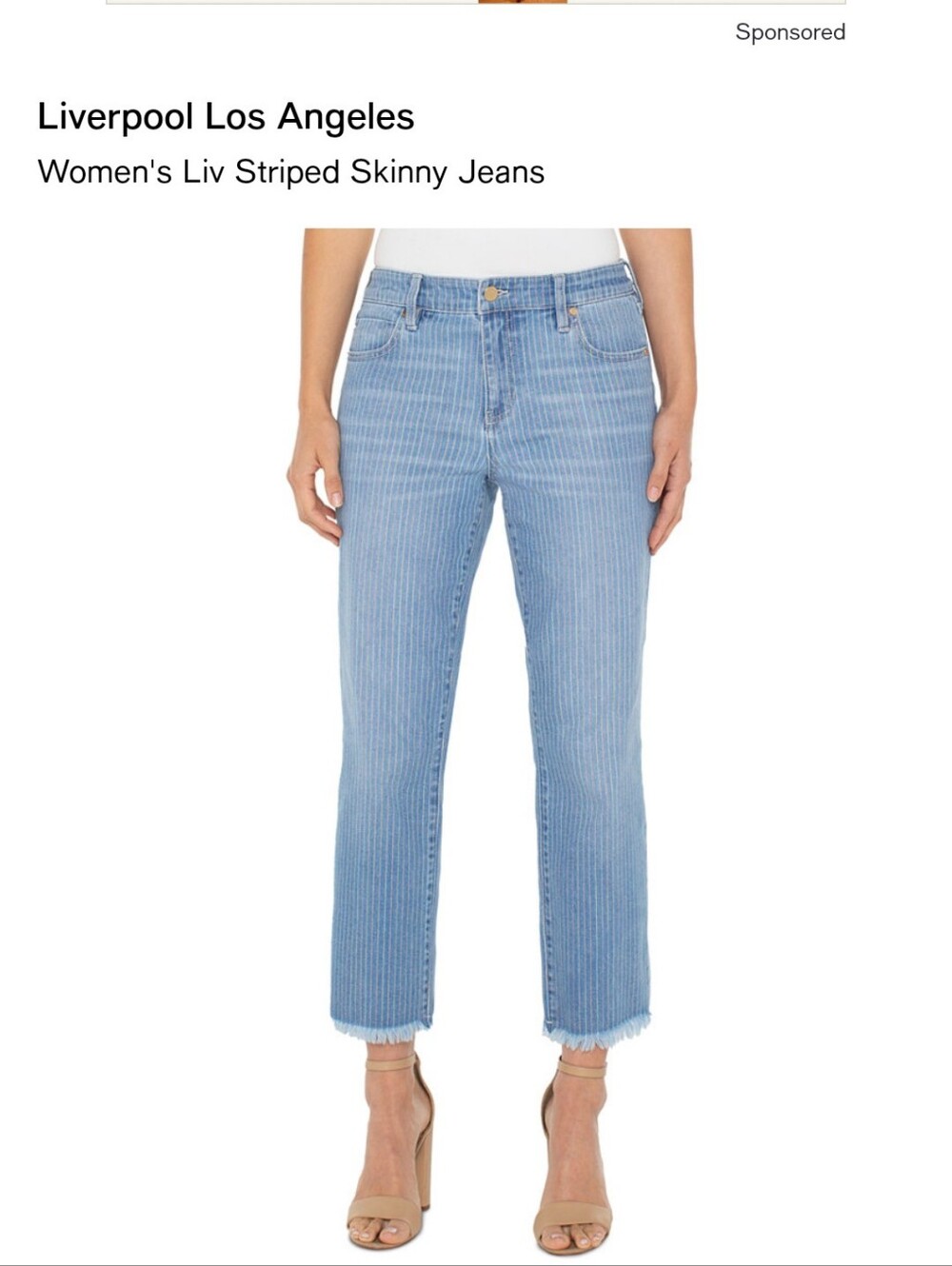 Liverpool Los Angeles Skinny Non-Non Skinny Cropped Striped Jeans With Raw Hem